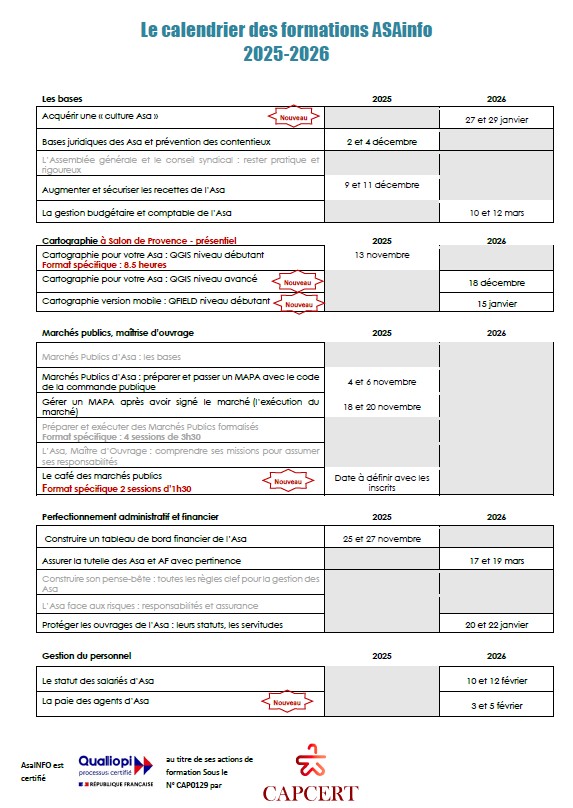 calendrier formations Asainfo
